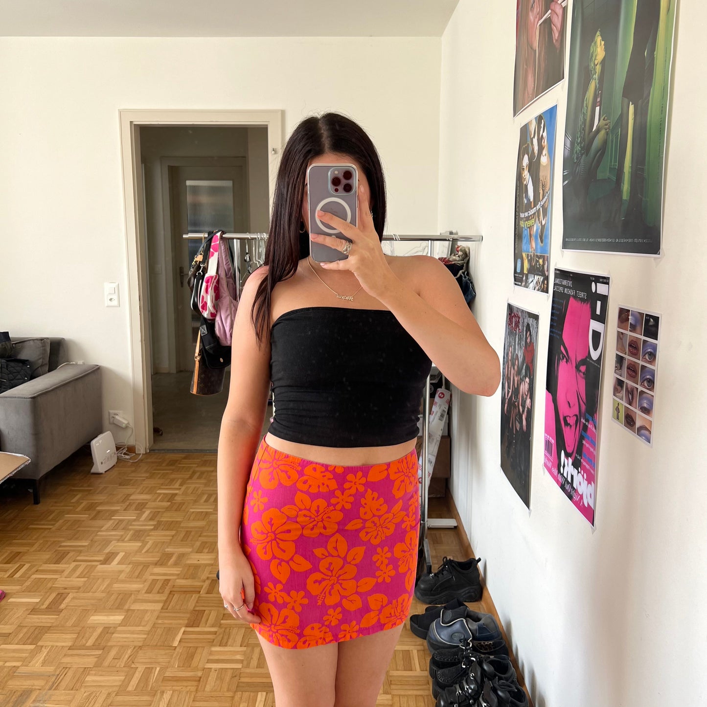 Vintage 90's Summer Hawaiian Orange and Hot Pink Skirt (34 EU / UK 6 / US 2)