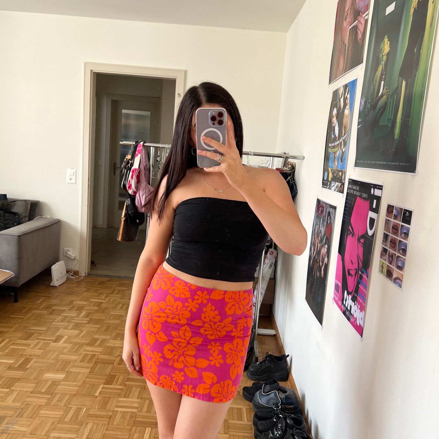 Vintage 90's Summer Hawaiian Orange and Hot Pink Skirt (34 EU / UK 6 / US 2)