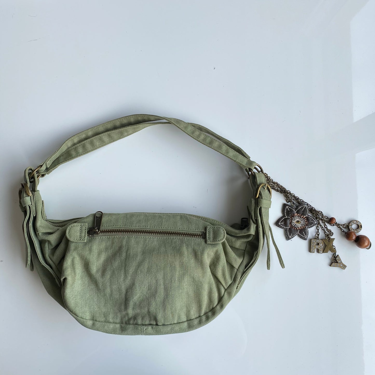 Vintage 90's Fairy Hippie Khaki Boho Croissant Shoulder Bag