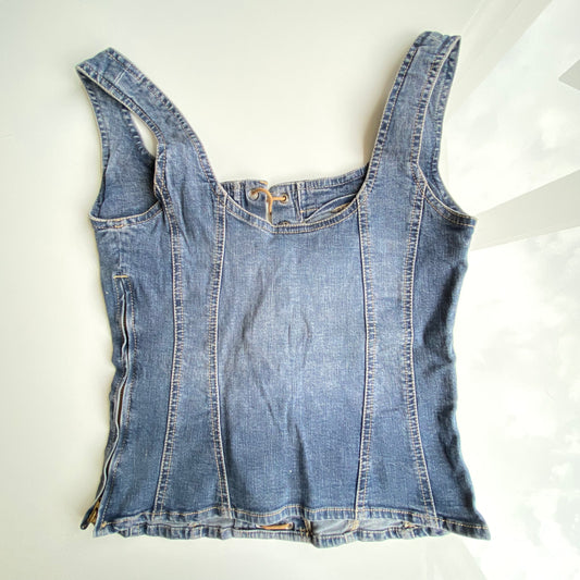 Vintage 90's Coyote Ugly Denim Lace-Up Bustier (XS/S)