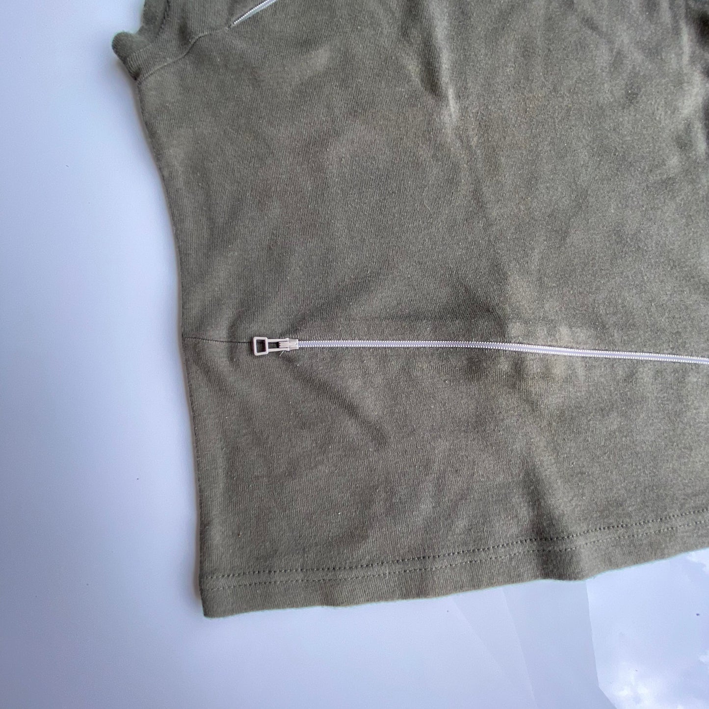 Vintage 90's Techwear Khaki Tank Top with Functional Zippers (S)