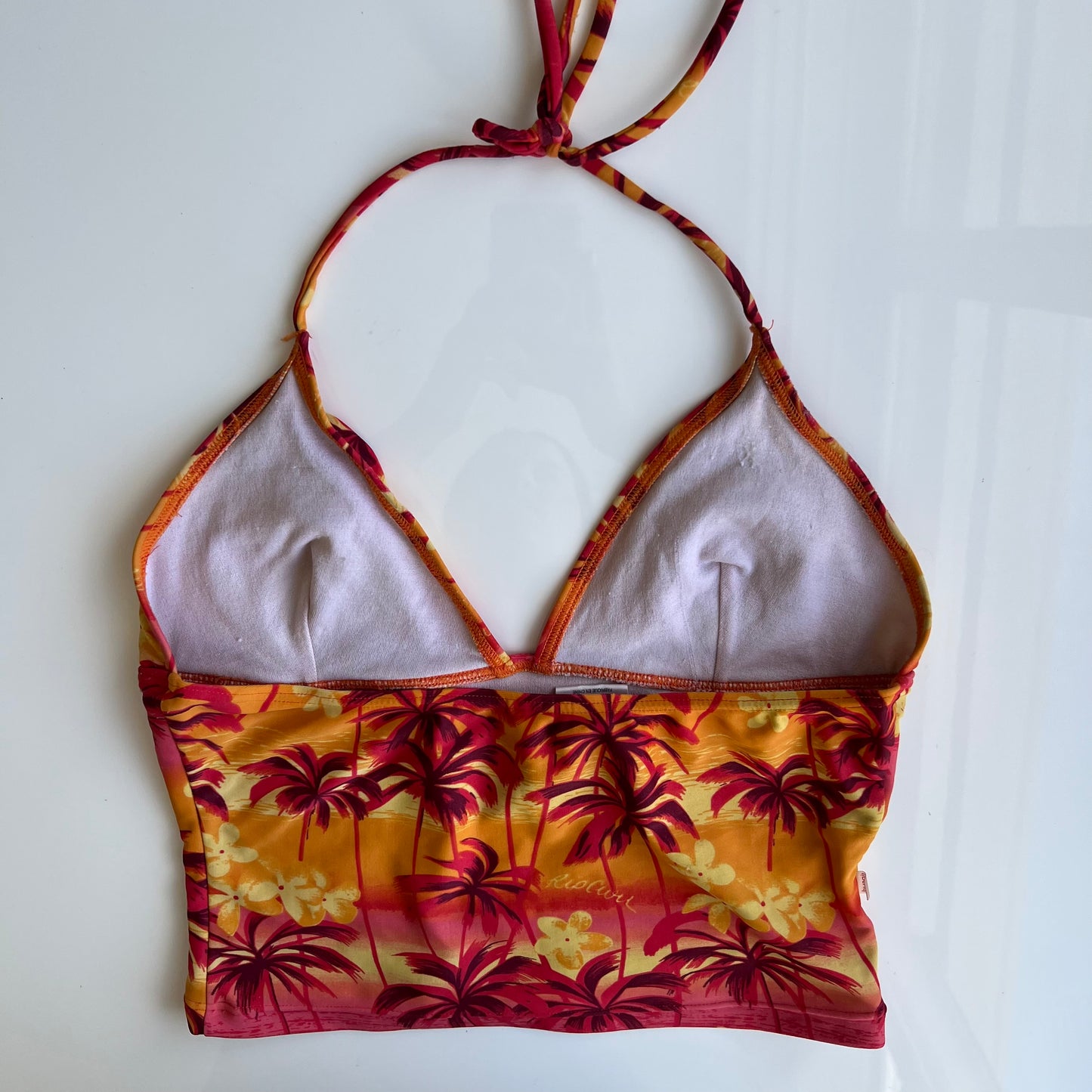 Vintage 90's Summer Holiday Orange Palm Tree Halter Swim Top (S)