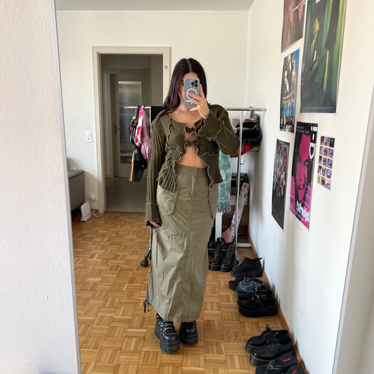 Vintage 90's Techwear Khaki Maxi Cargo Skirt (36 EU / UK 8 / US 4)