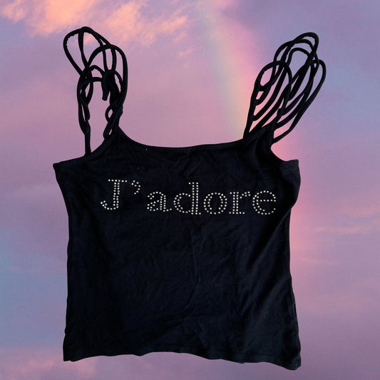 Vintage 90's Clubwear J'Adore Backless Black Cami Top (S)