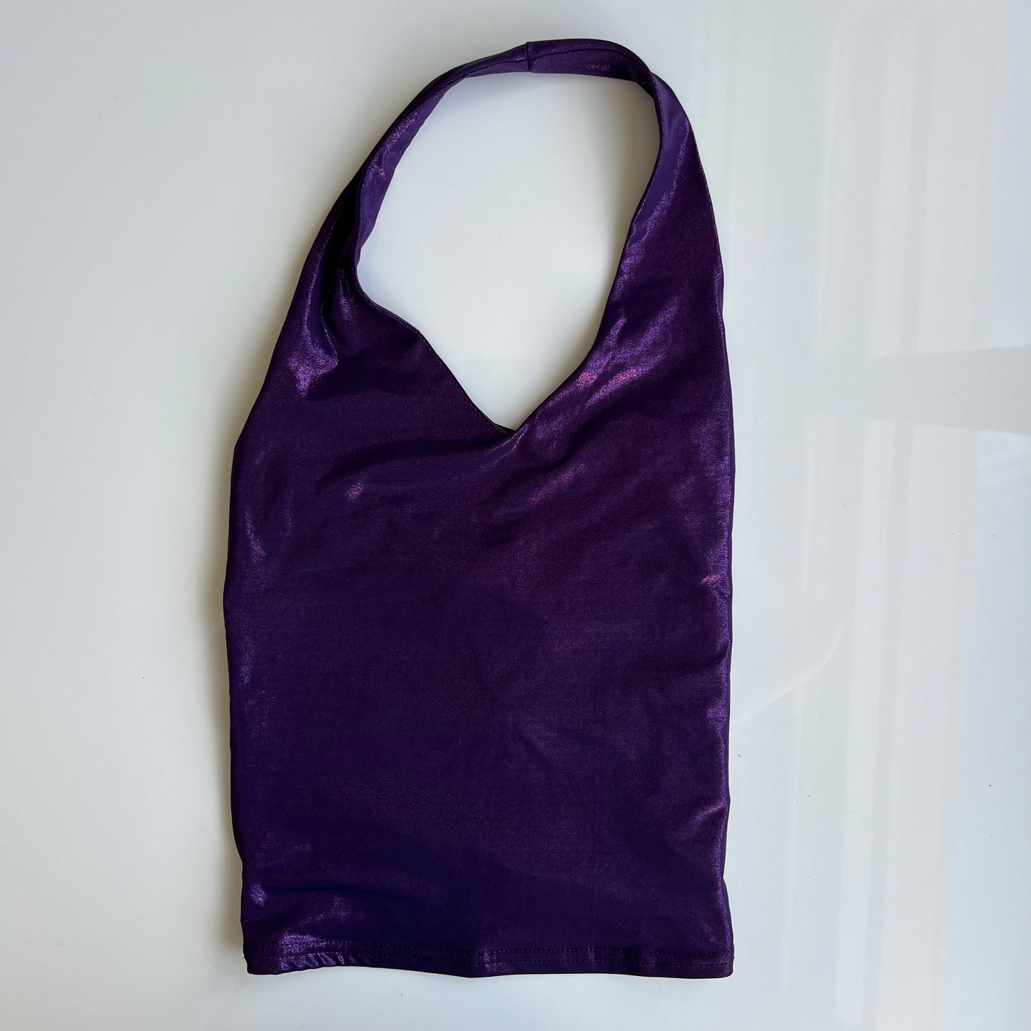 Vintage 90's Clubwear Metallic Purple Backless Halter Top (XS)