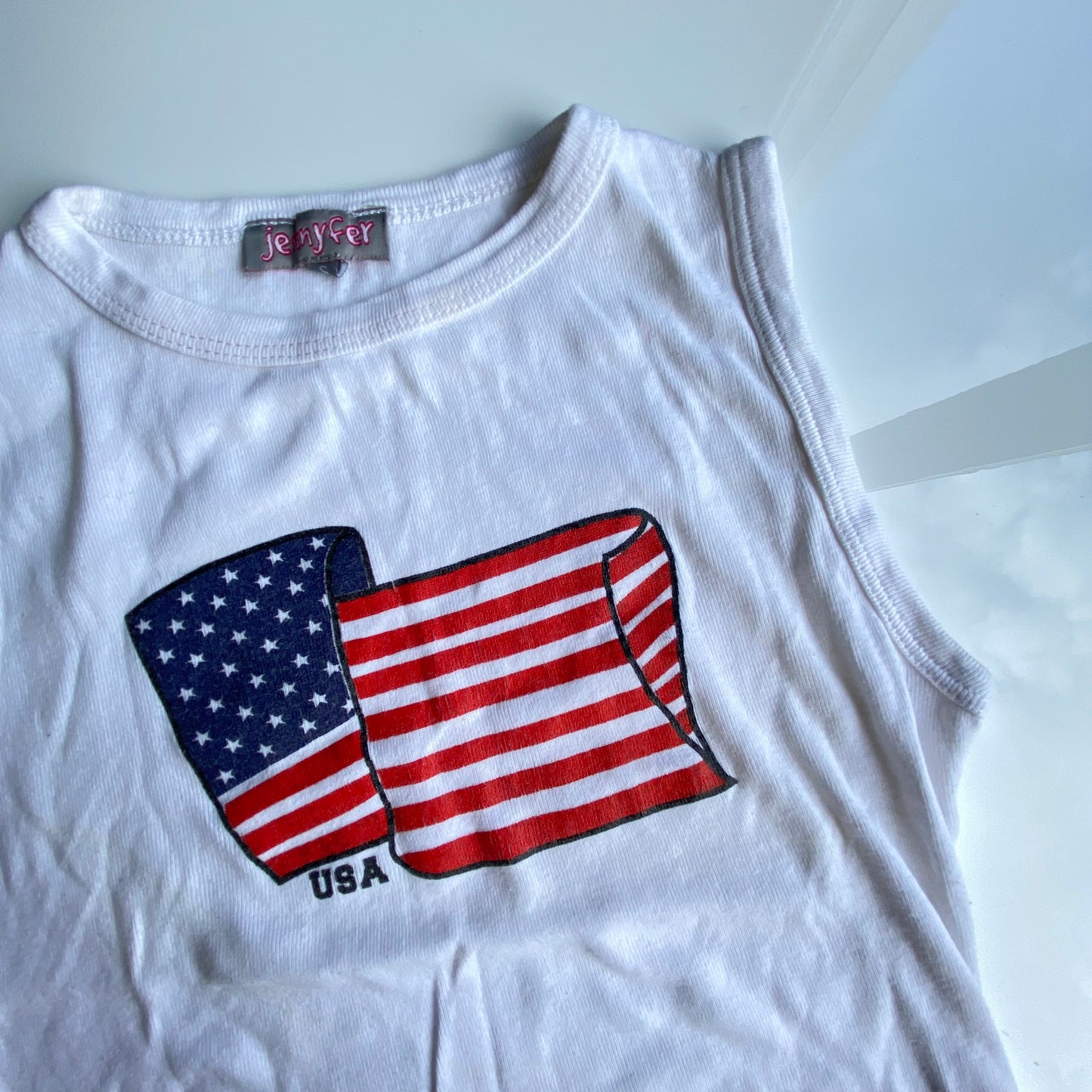 Vintage 90's Skater White Tank Top with USA Flag Graphic (S)