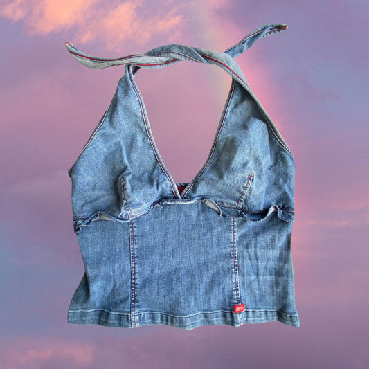 Vintage 90's Miss Sixty Denim Halter Neck Top (S)