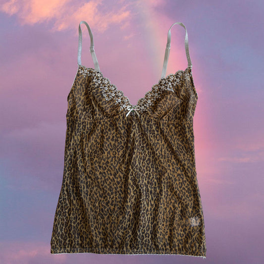 Vintage 90's Archive Dolce & Gabbana Leopard Print Mesh Cami (S)