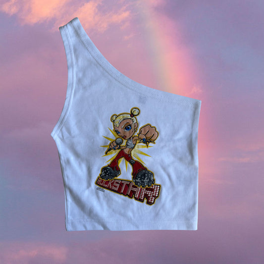 Vintage 90's Funky Rockstar One Shoulder White Top (XXS)