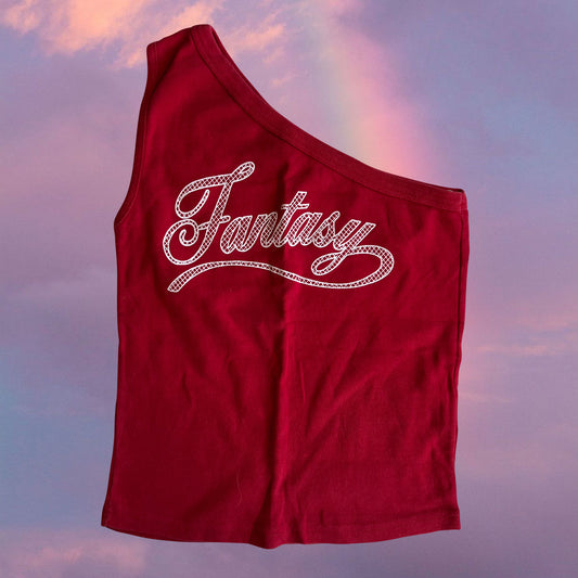 Vintage 90's Skater "Fantasy" Graphic Red One Shoulder Top (S)