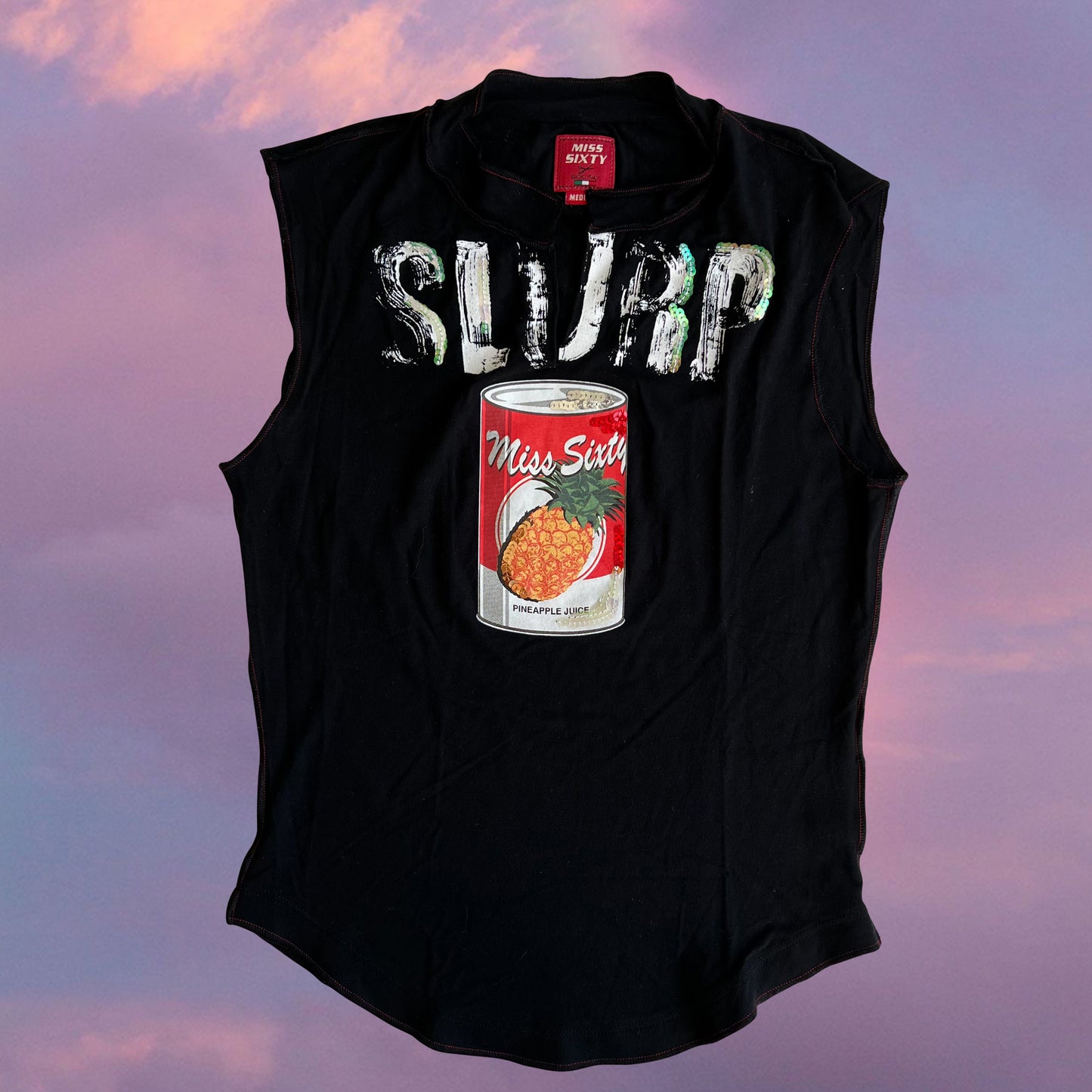 Vintage 90's Archive Miss Sixty Pop Art "Slurp" Black Tank Top (S)