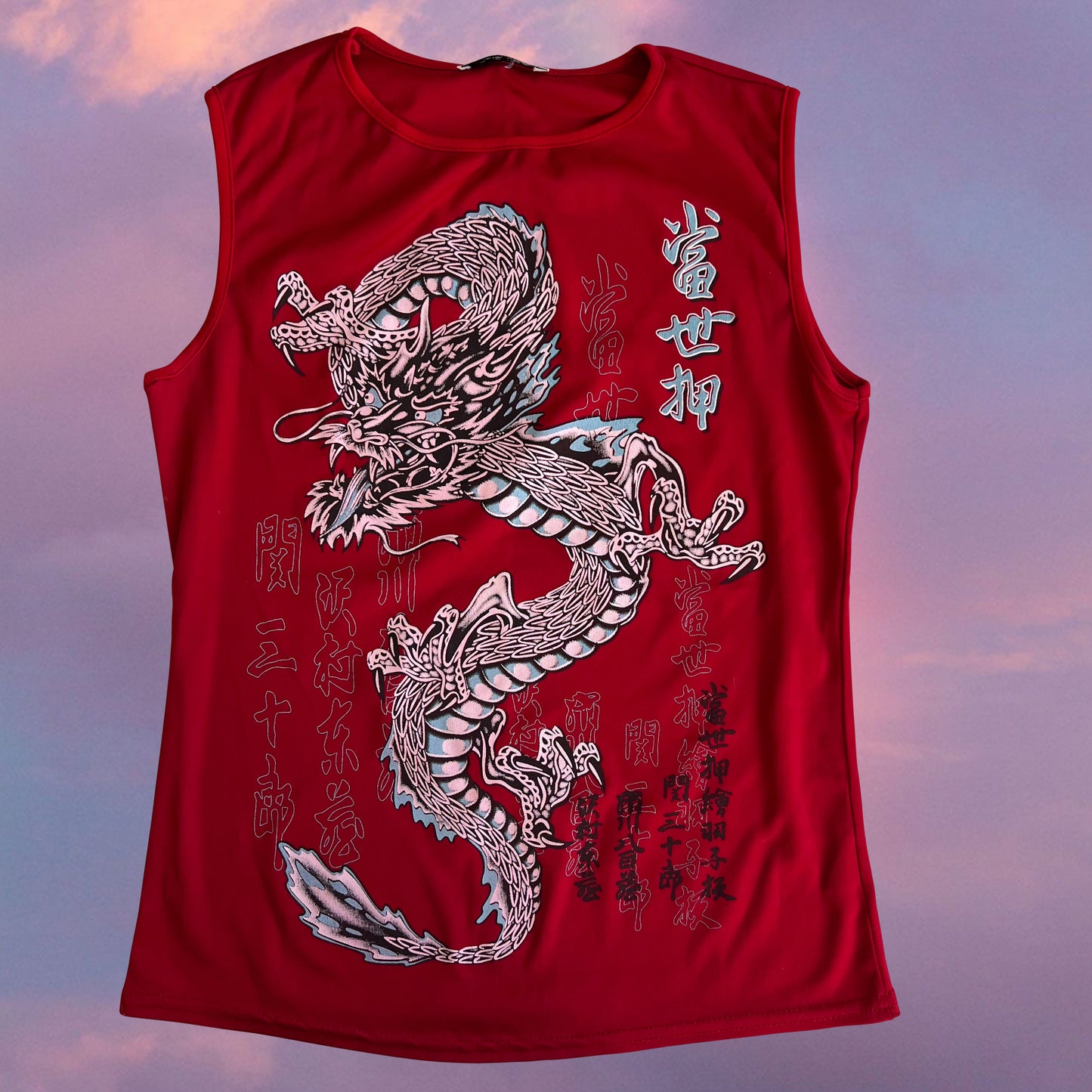 Vintage 90's Skater Red Dragon Graphic Print Tank Top (M)