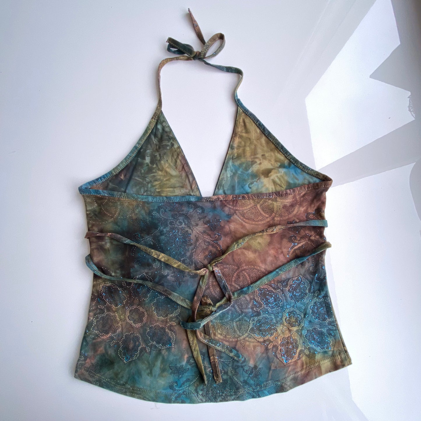 Vintage 90's Fairy Blue and Brown Halter Top (S)