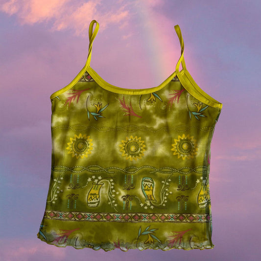 Vintage 90's Hippie Boho Green Mesh Cami Top (M/L)