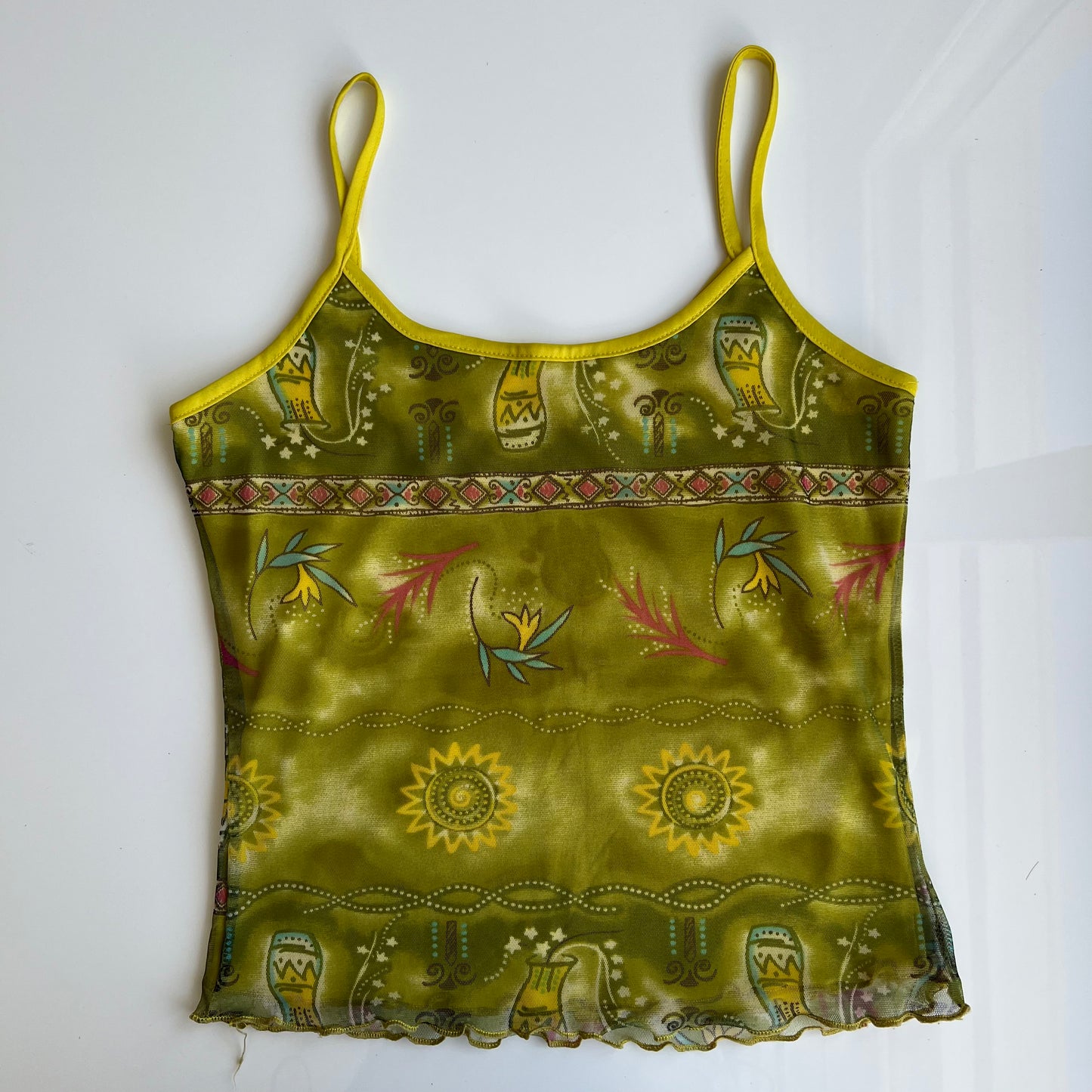 Vintage 90's Hippie Boho Green Mesh Cami Top (M/L)