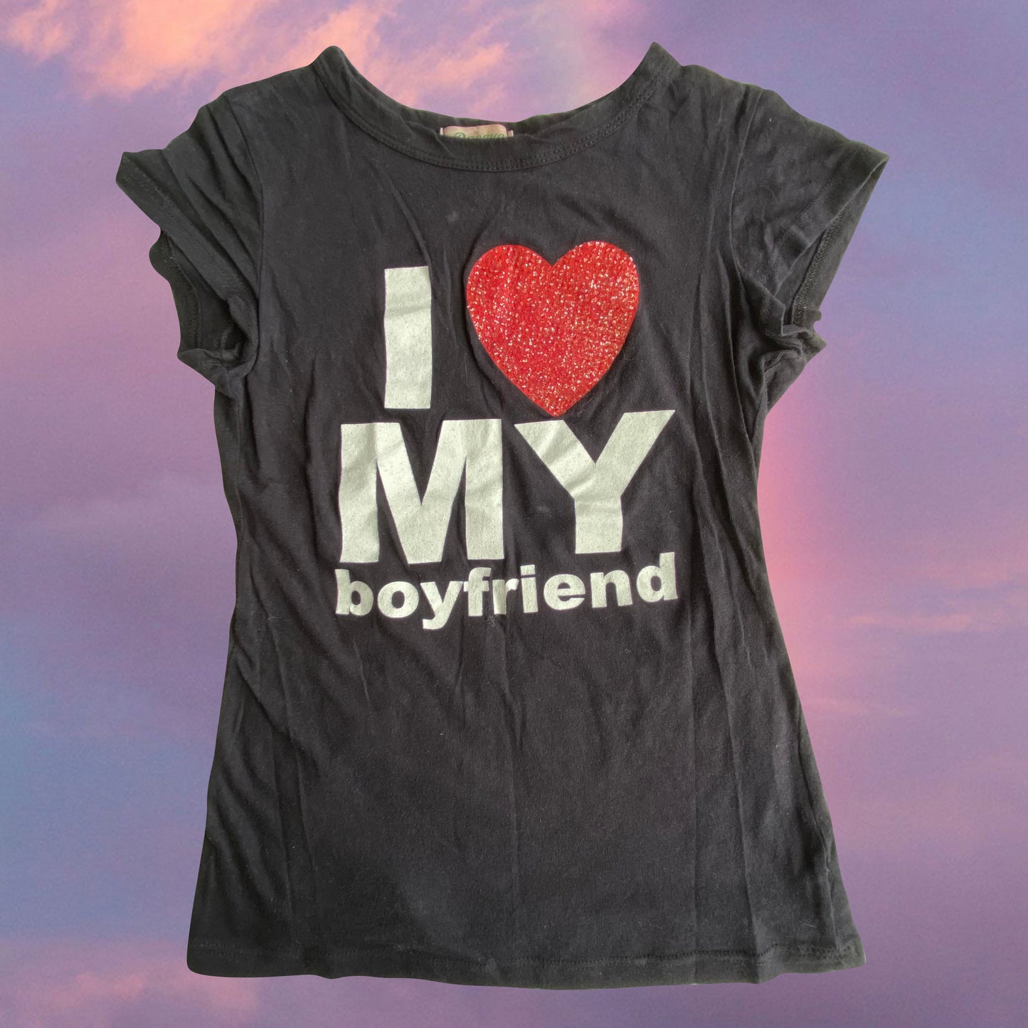 Vintage Y2K I Heart My Boyfriend Black T-Shirt (S)