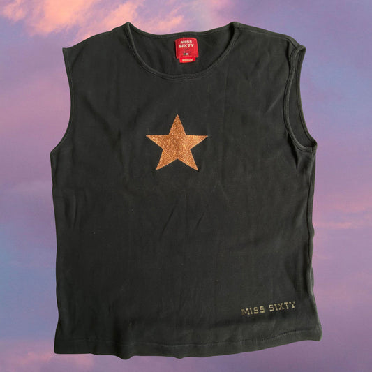 Vintage 90's Miss Sixty Black Tank with Copper Star (S/M)