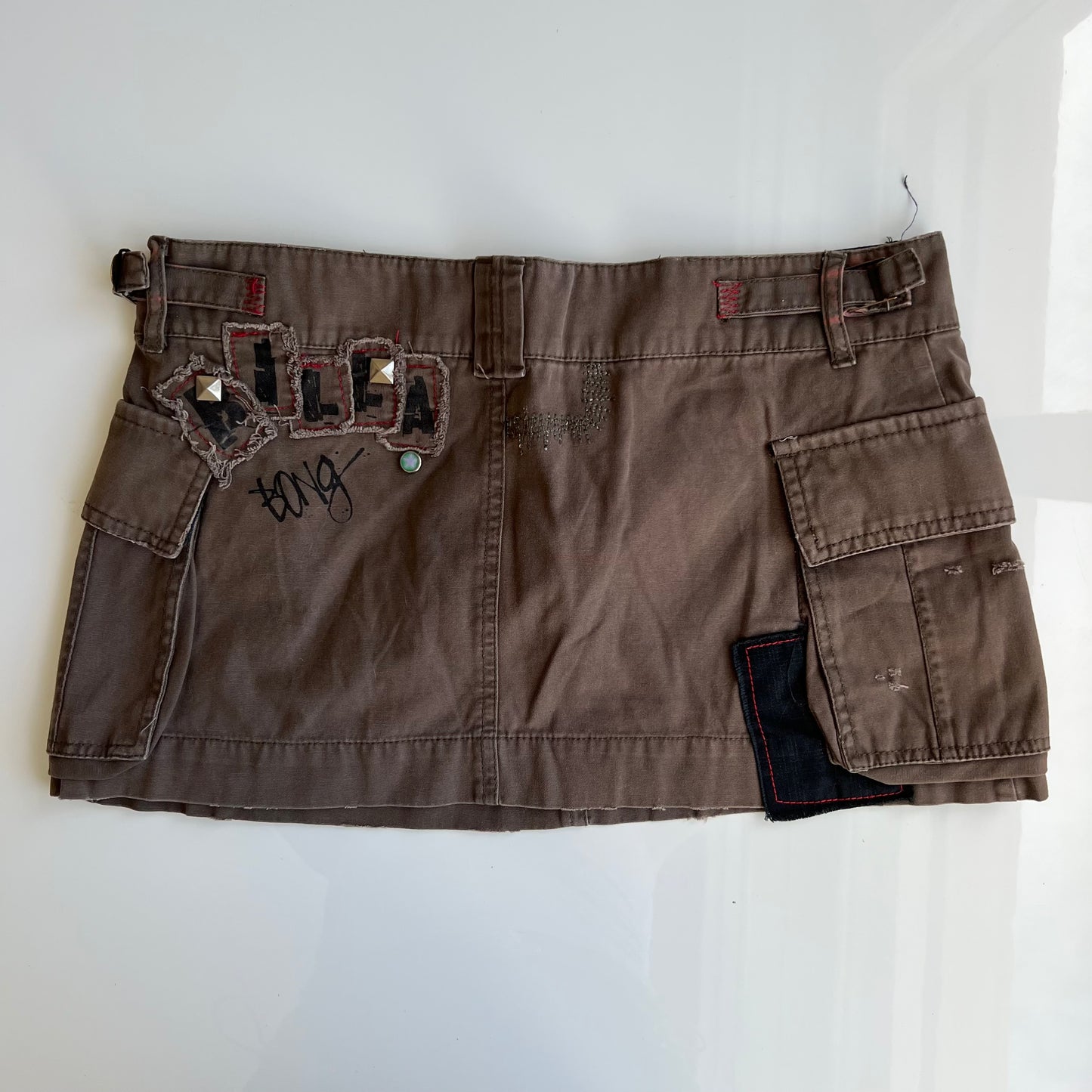 Vintage 90's Grunge Brown and Black Cargo Mini Skirt (38 EU / UK 10 / US 6)