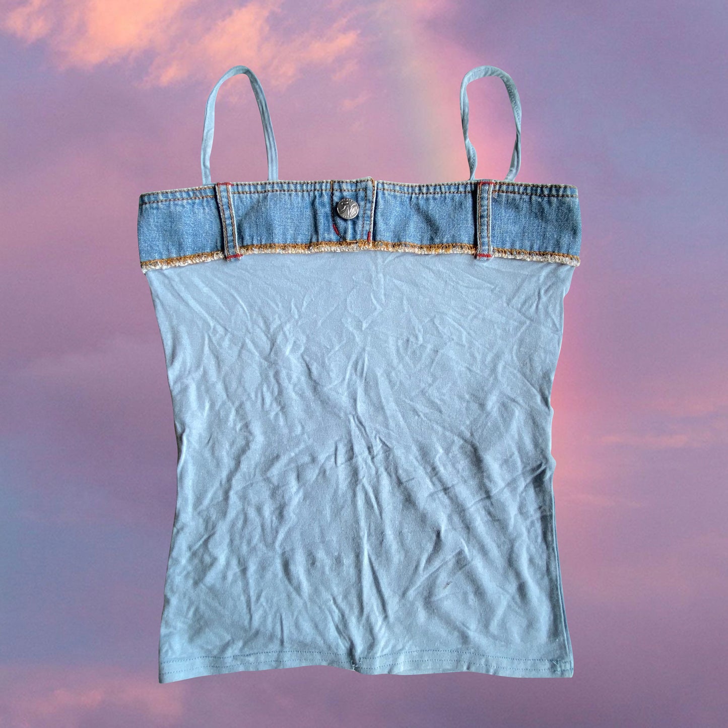 Vintage 90's Rock Baby Blue Cami Top with Denim Trim (S)