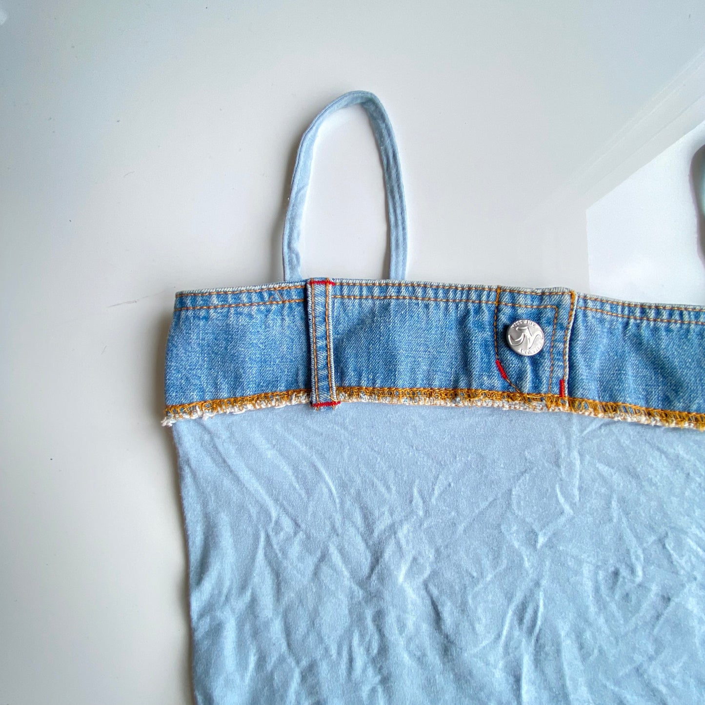 Vintage 90's Rock Baby Blue Cami Top with Denim Trim (S)