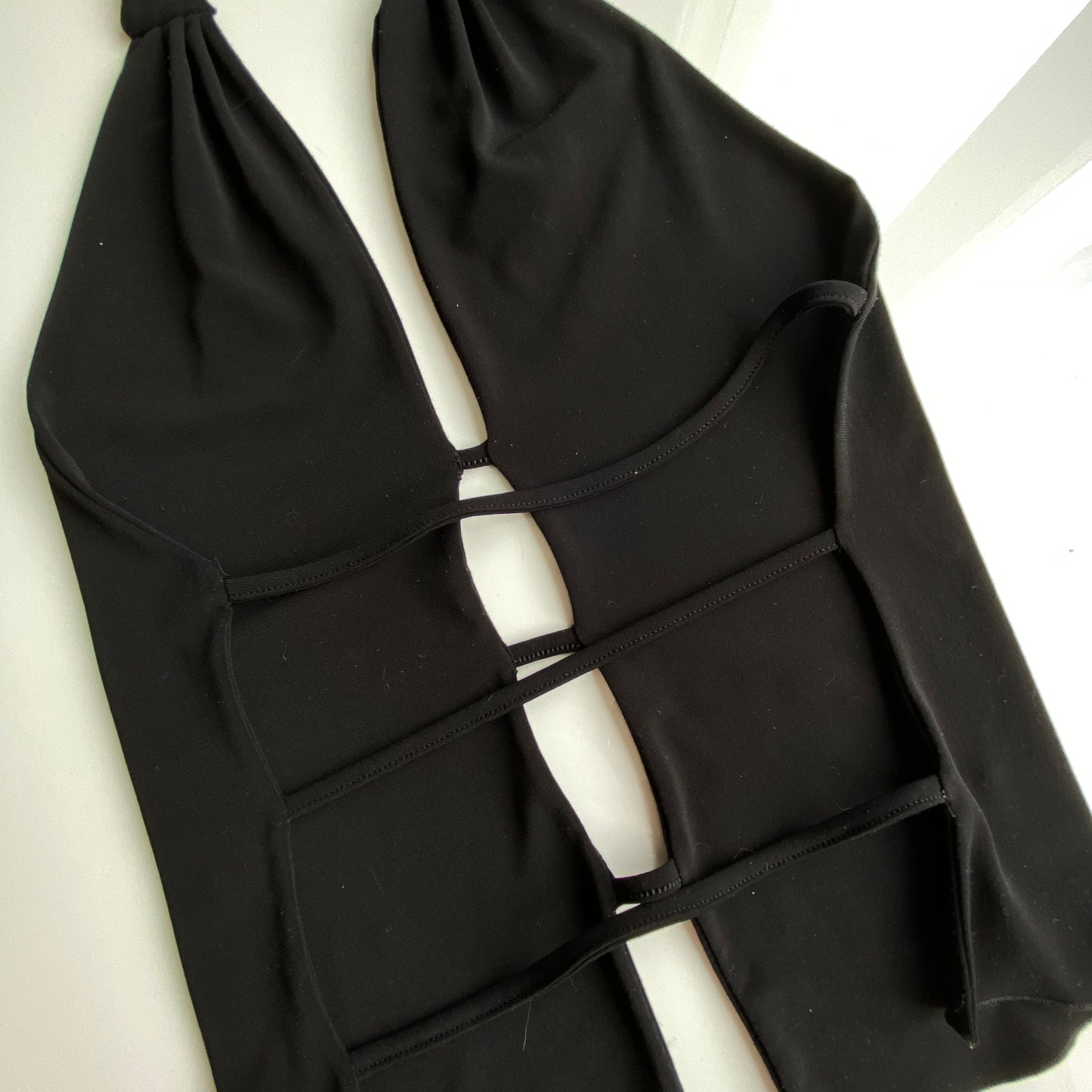 Vintage 90's Clubwear Backless and Open Front Black Halter Top (S)