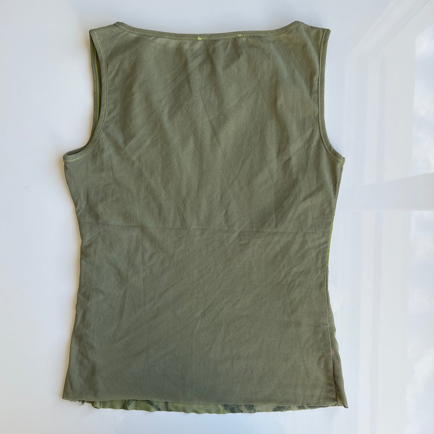 Vintage 90's Grunge Green Mesh Tank Top with Safety Pins (M/L)