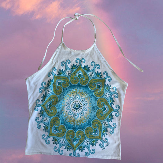 Vintage 90's Morgan de Toi Boho Print White Halter Top (S/M)