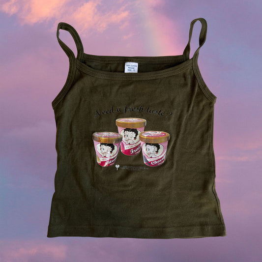 Vintage 90's Betty Boop Ice Cream Print Khaki Cami Top (S)