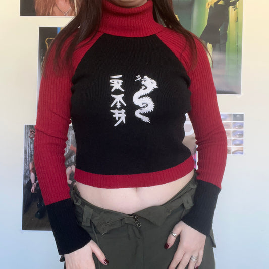 Vintage 90's Skater Red and Black Dragon Rollneck Sweater (S/M)