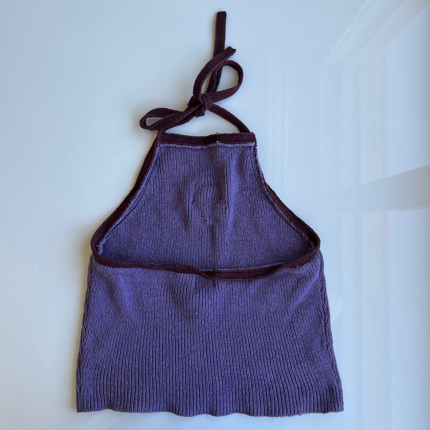 Vintage 90's Boho Hippie Knit Purple Halter Top with Flower Detail (S/M)