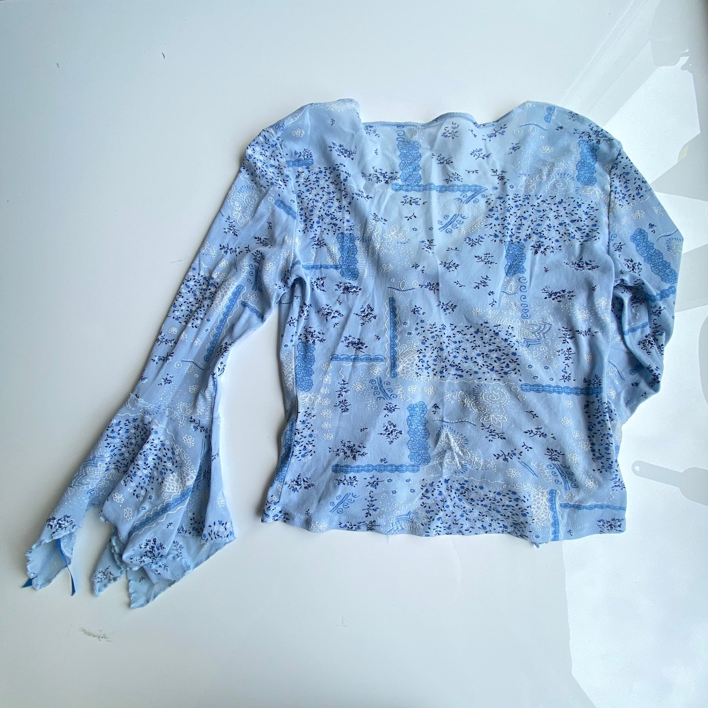 Vintage 90's Fairy Baby Blue Mesh Tie Top with Flare Sleeves (XS)