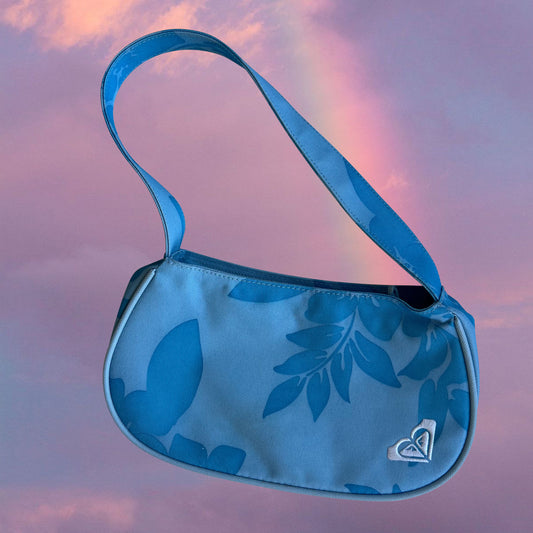 Vintage 90's Summer Blue Shoulder Bag with Leaf Print