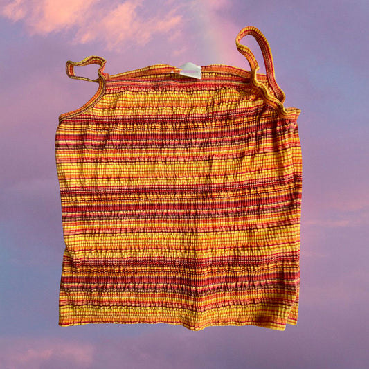 Vintage 90's Summer Stripe Orange and Yellow High Neck Cami Top (S)