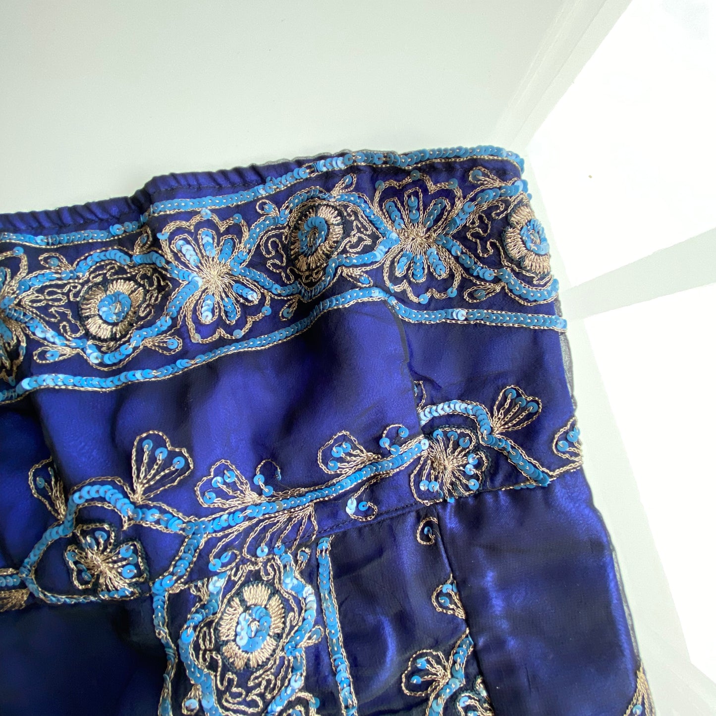 Vintage 90's Festival Blue Embroidered Silk Backless Tube Top (S/M)