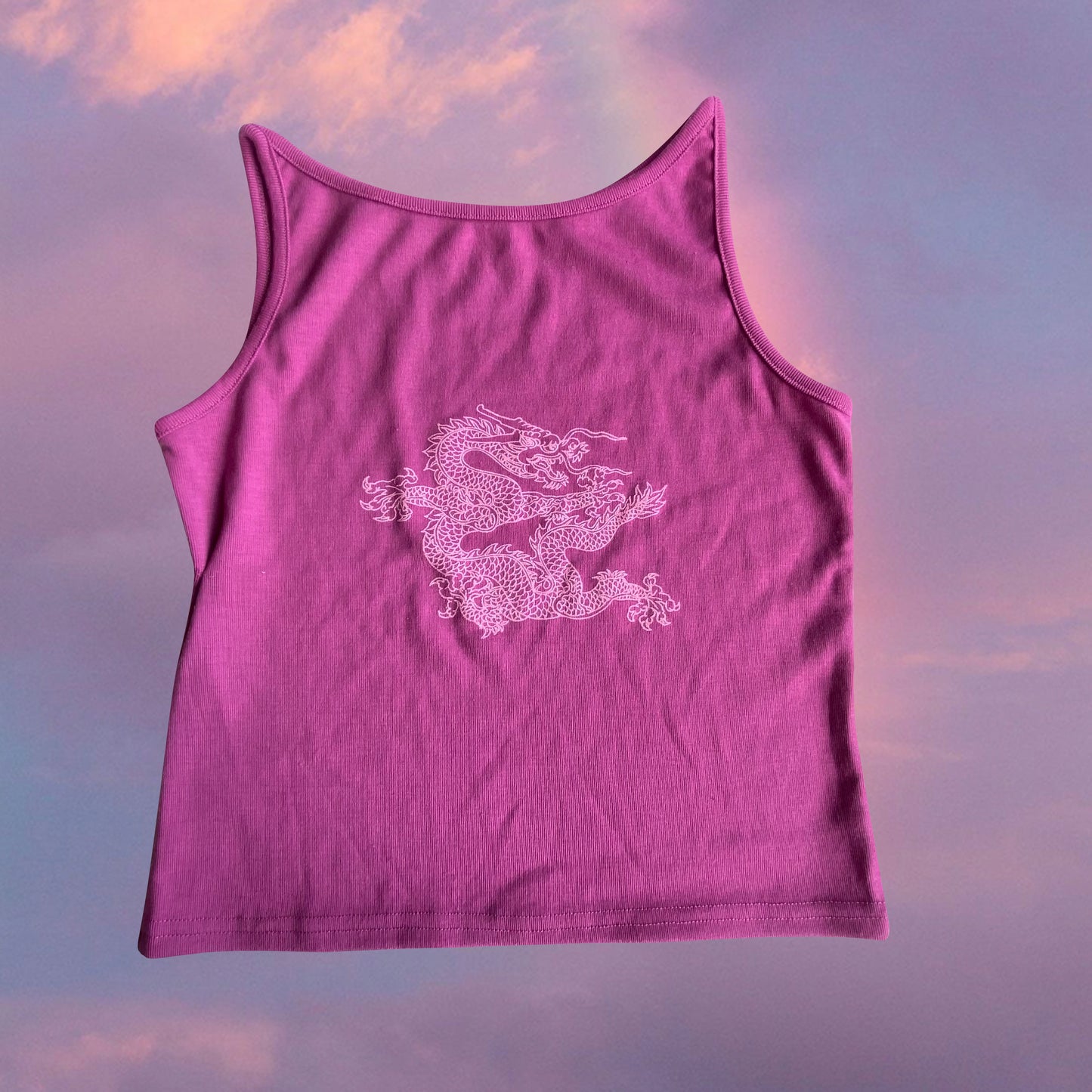 Vintage 90's Skater Pink Tank Top with Dragon Print (S/M)