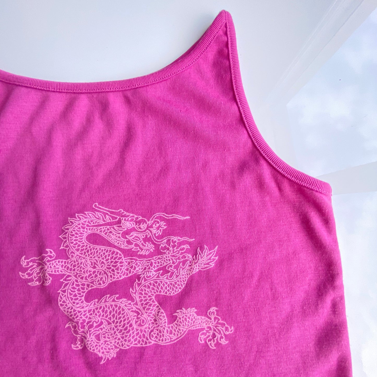 Vintage 90's Skater Pink Tank Top with Dragon Print (S/M)