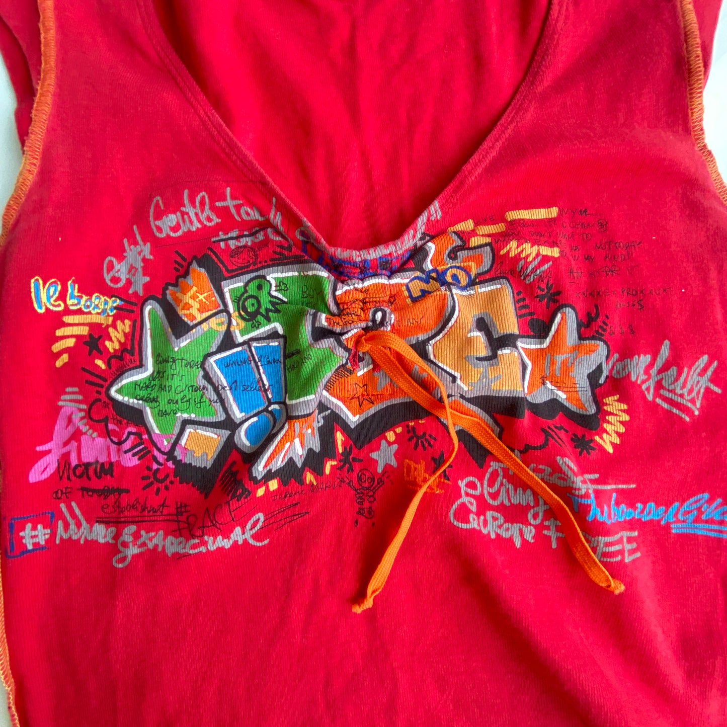 Vintage 90's Miss Sixty Graffiti Red Top (XS/S)