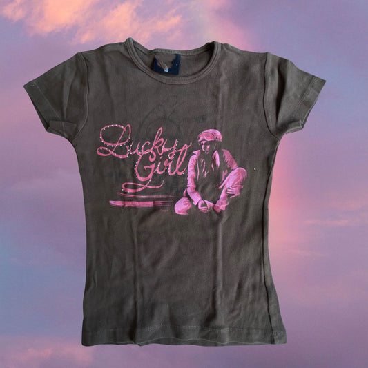 Vintage 90's "Lucky Girl" Brown Baby Tee (XXS/XS)