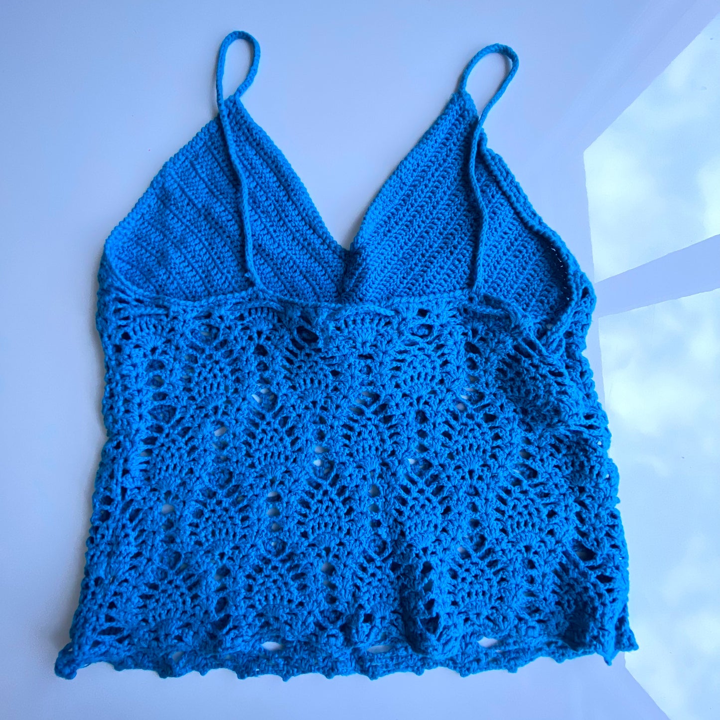 Vintage 90's Summer Turquoise Blue Crochet Top (XS)