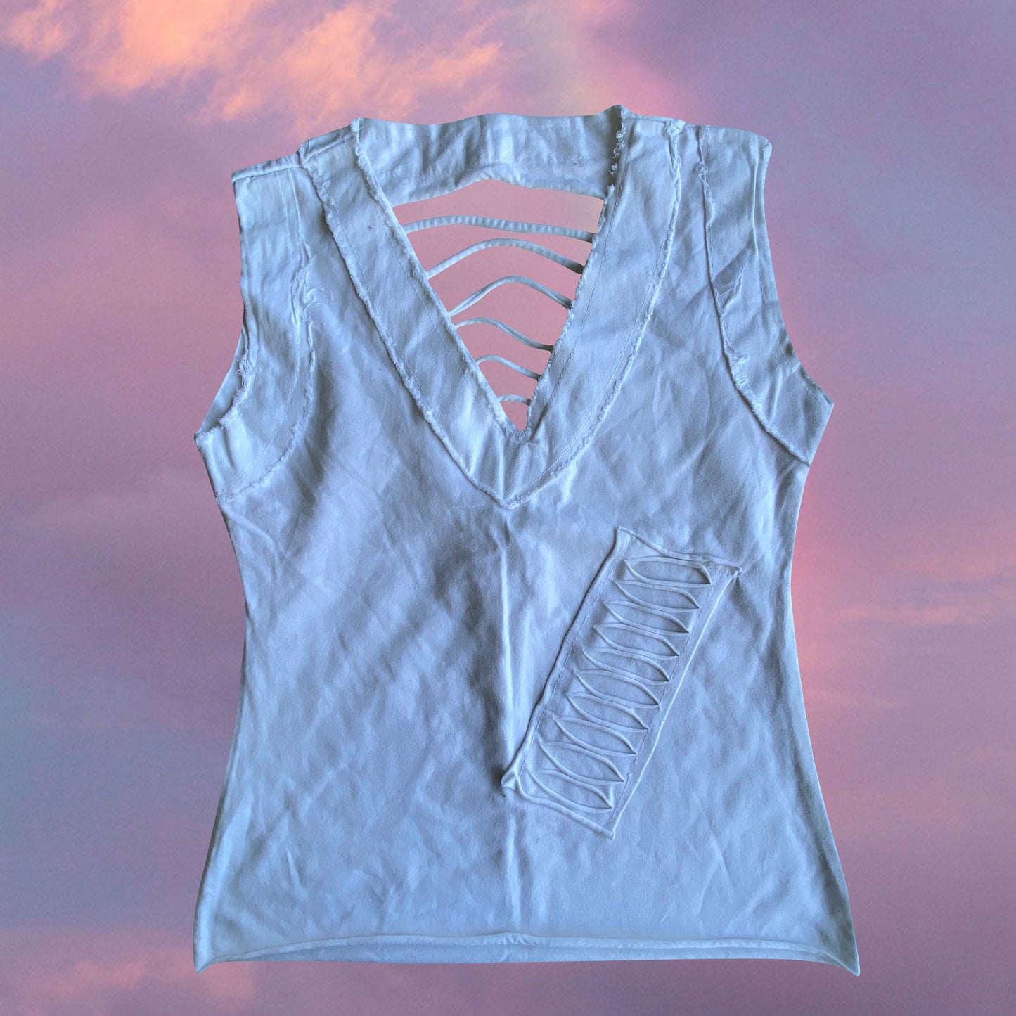 Vintage 90's Grunge White Slashed Tank Top (M)