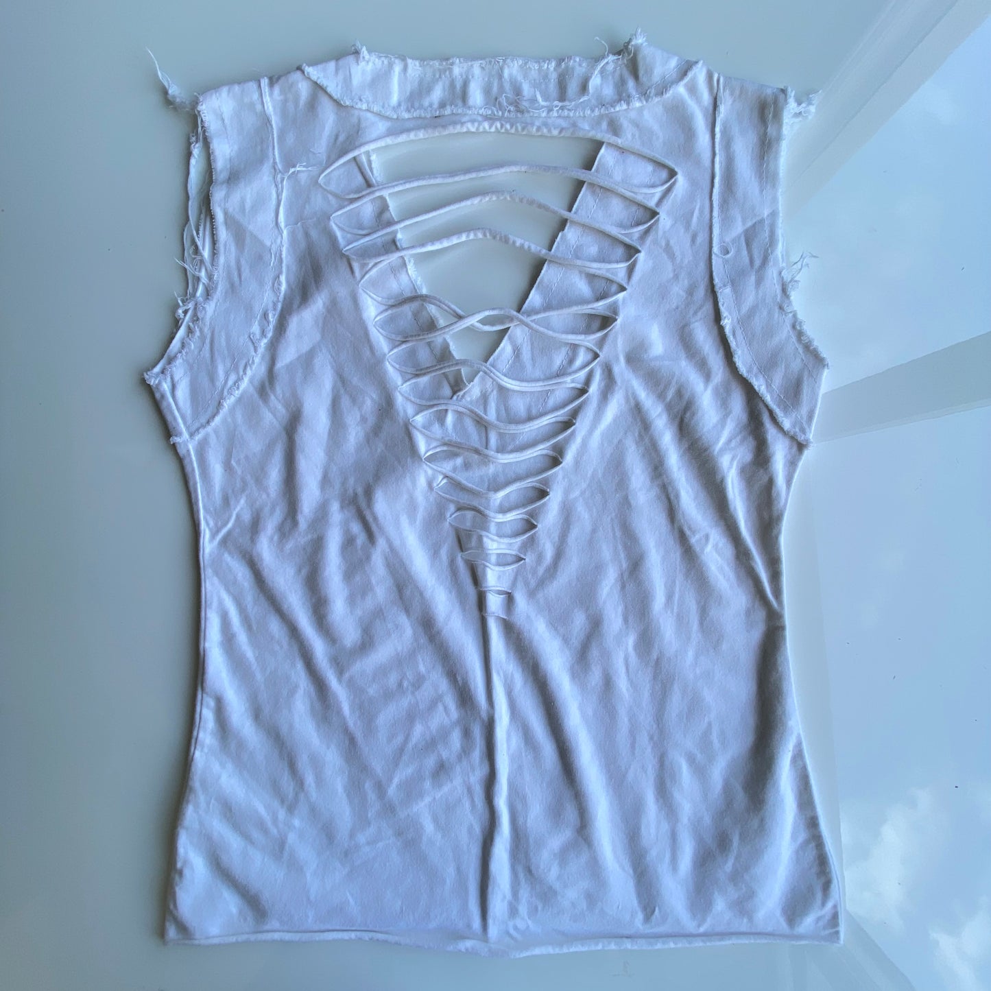 Vintage 90's Grunge White Slashed Tank Top (M)