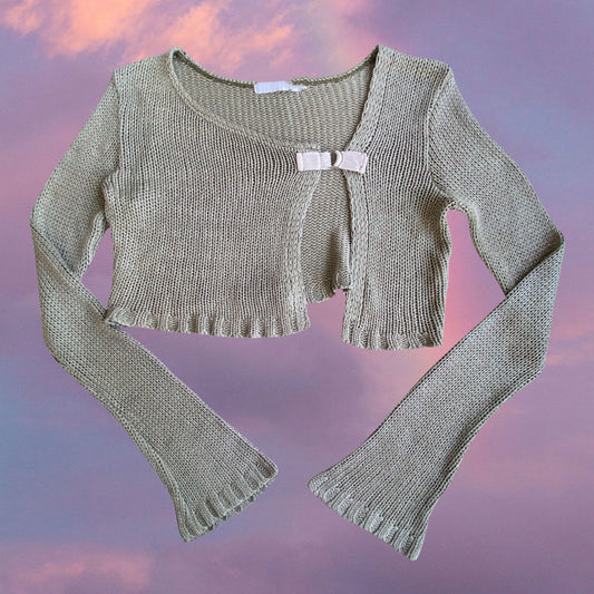 Vintage 90's Subversive Khaki Open Front Cropped Cardigan (M)