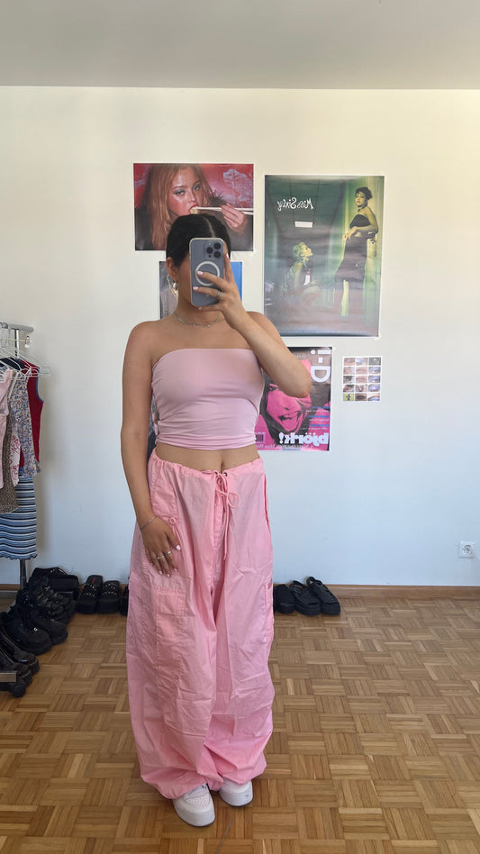 Vintage 90's Archive Baby Pink Parachute Baggy Cargo Pants (S/M/L)