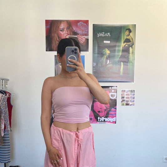 Vintage 90's Model Off Duty Baby Pink Tube Top (M)