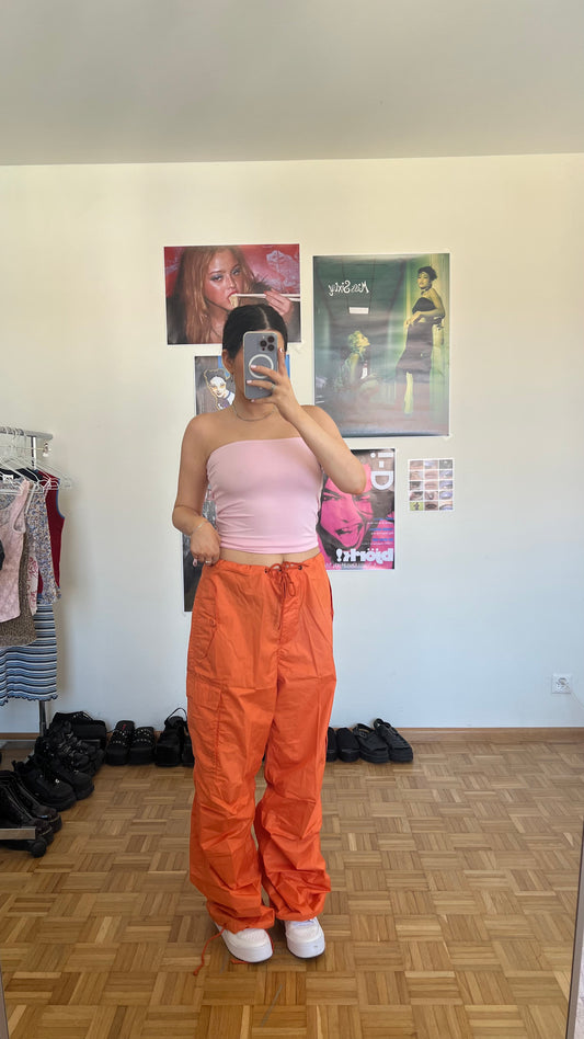 Vintage 90's Archive Orange Parachute Baggy Cargo Pants (XS/S)