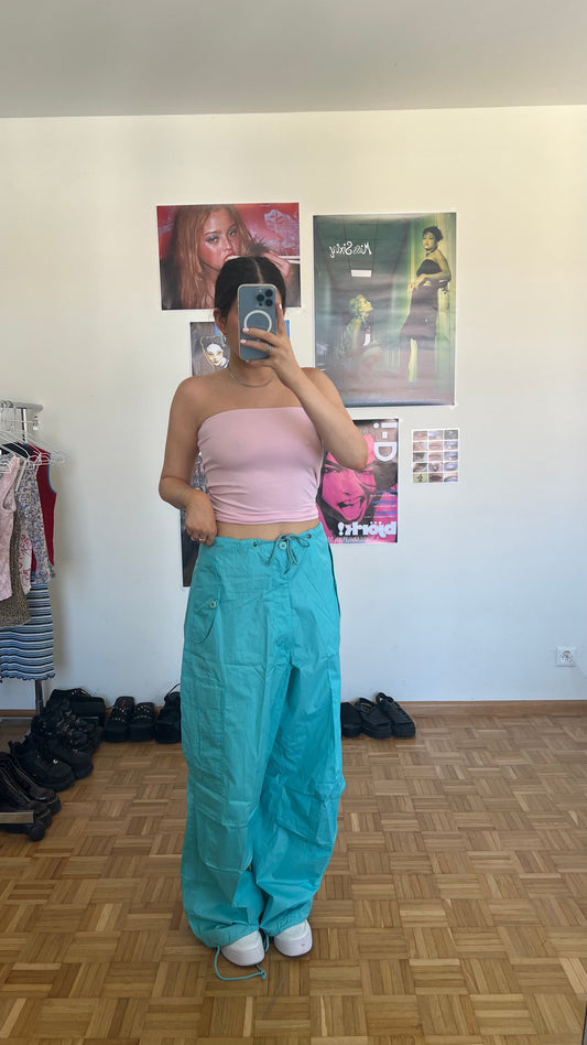 Vintage 90's Archive Aqua Blue Parachute Baggy Cargo Pants (XS-S)