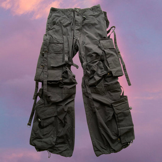 Vintage 90's Raver Black Parachute Octopus Cargo Pants (M)