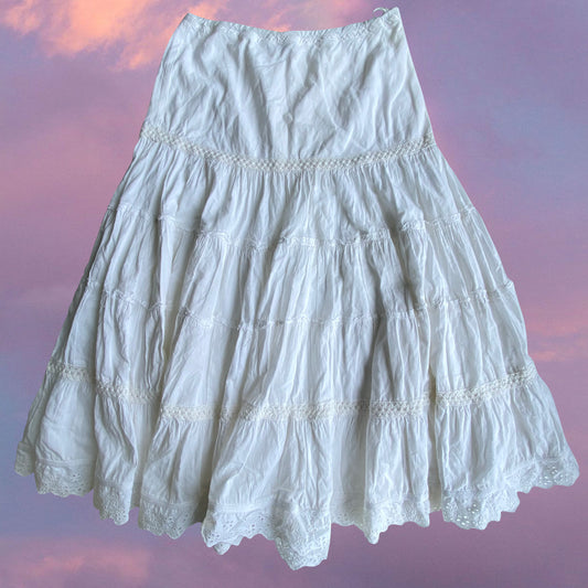 Vintage 90's Fairy Boho White Midi Skirt (34 EU / UK 6 / US 2)