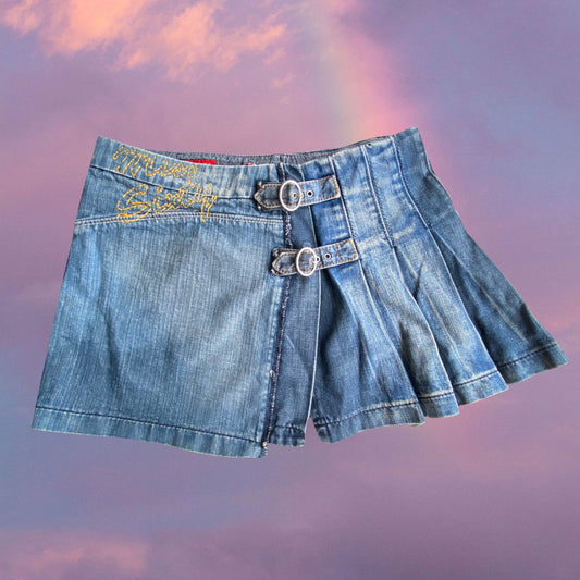 Vintage 90's Miss Sixty Denim Pleated Mini Skirt (S / 36 EU / UK 8 / US 4)