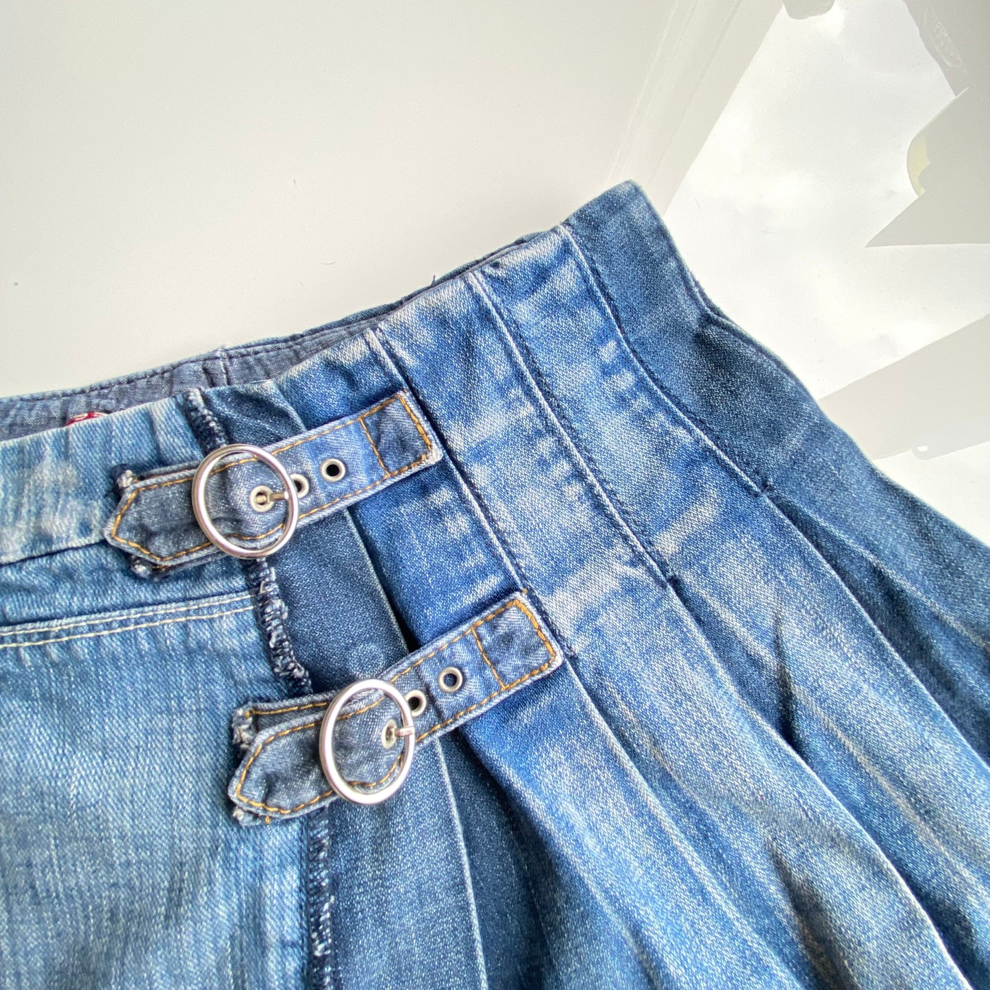 Vintage 90's Miss Sixty Denim Pleated Mini Skirt (S / 36 EU / UK 8 / US 4)